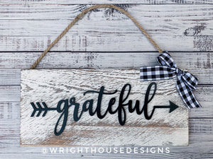 Serenity Arrow Word Art - Rustic Farmhouse - Whitewash Reclaimed Wood Plank Board Sign - Wooden Wall Art - Home Decor and She Shed Signs