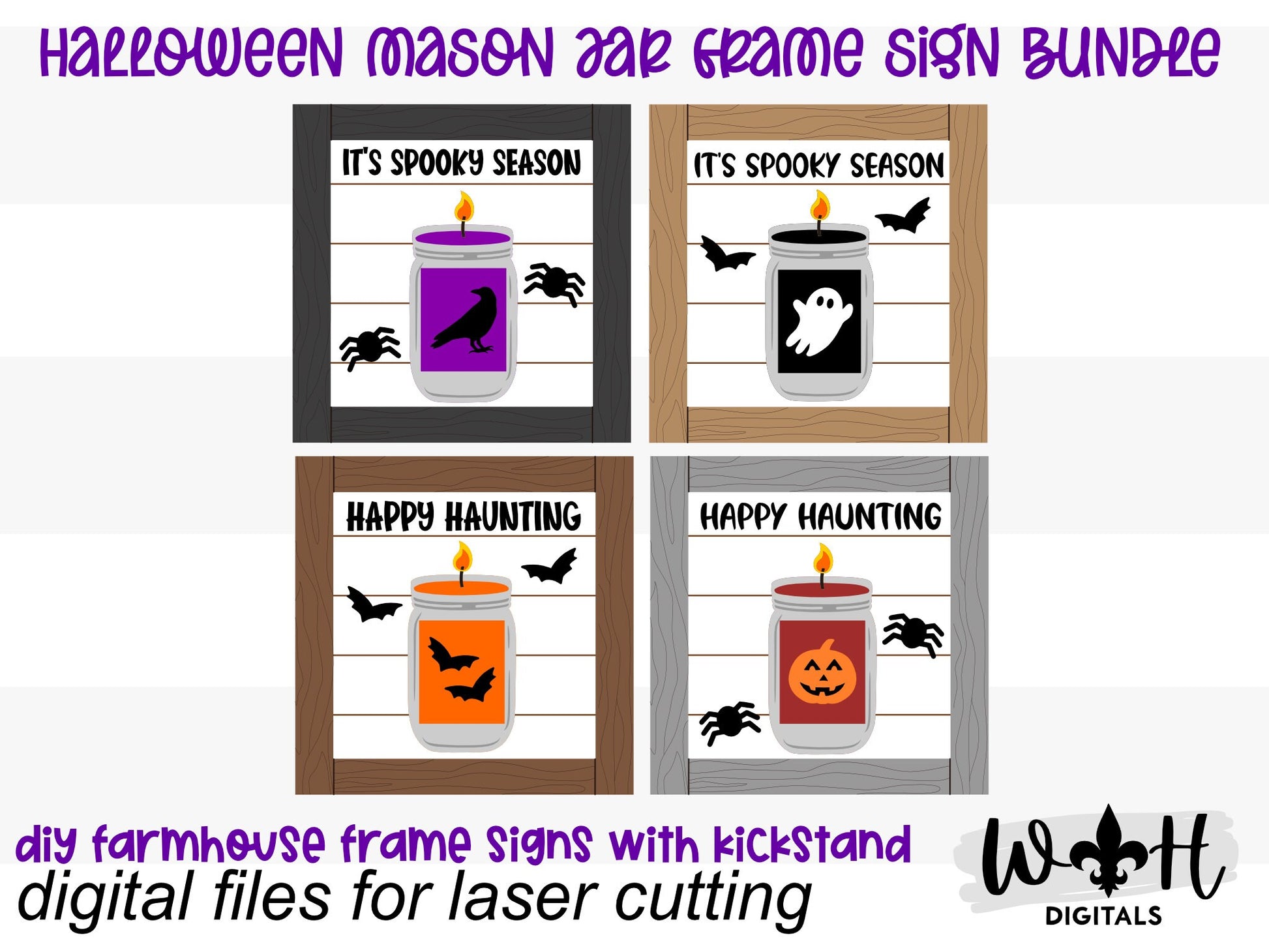 Halloween Mason Jar Candle Farmhouse Frame Sign Bundle - Tiered Tray Decor and DIY Kits - Cut File For Glowforge Lasers - Digital SVG File