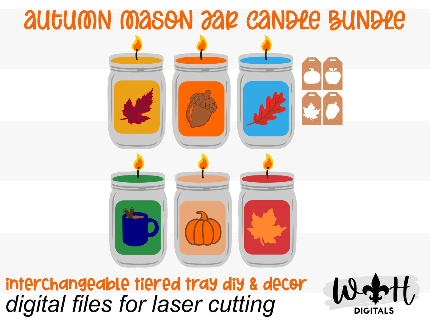 Autumn Interchangeable Mason Jar Candle Bundle - Tiered Tray Decor and DIY Kits - Cut File For Glowforge Lasers - Digital SVG File