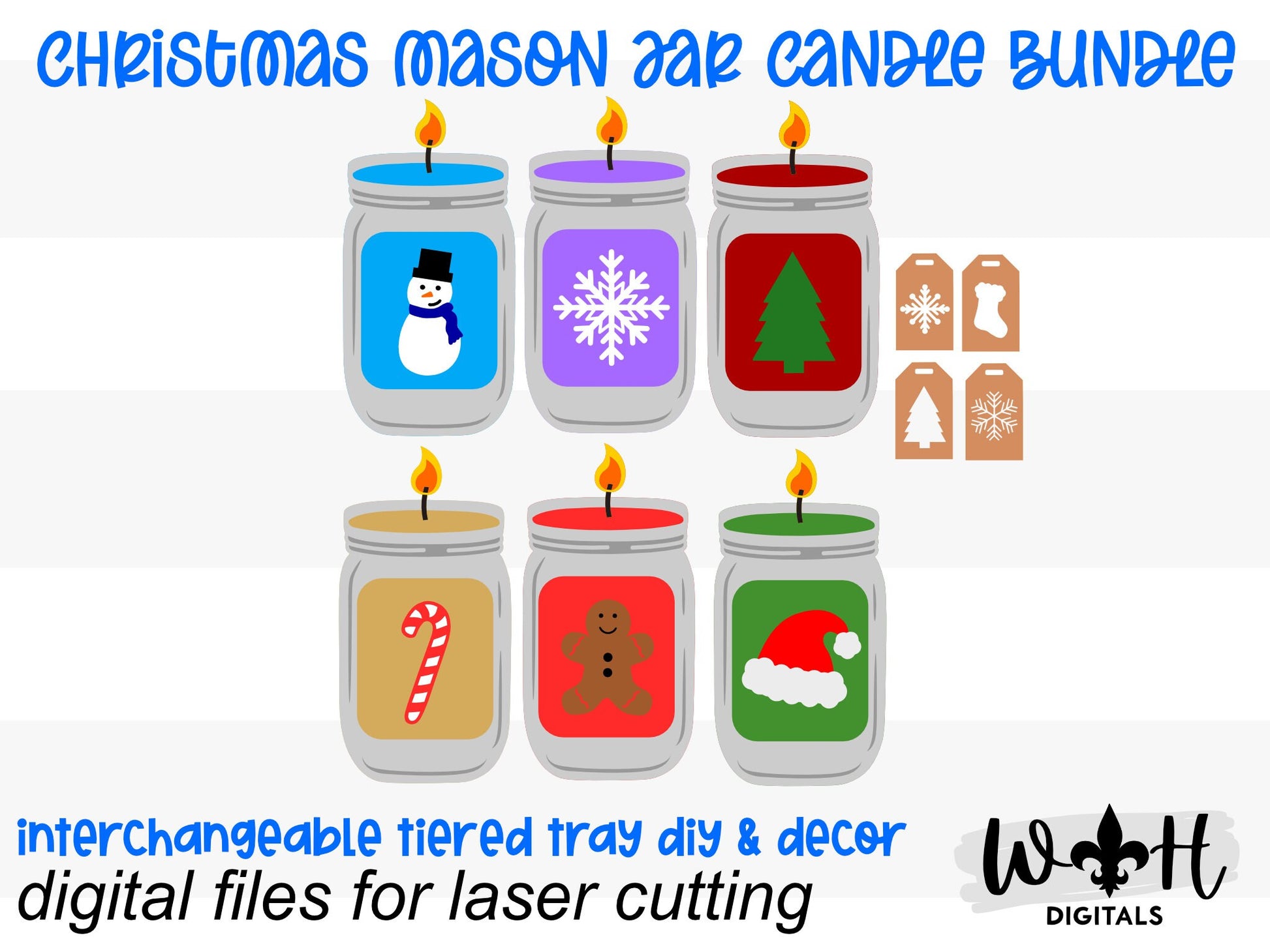 Christmas Interchangeable Mason Jar Candle Bundle - Tiered Tray Decor and DIY Kits - Cut File For Glowforge Lasers - Digital SVG File