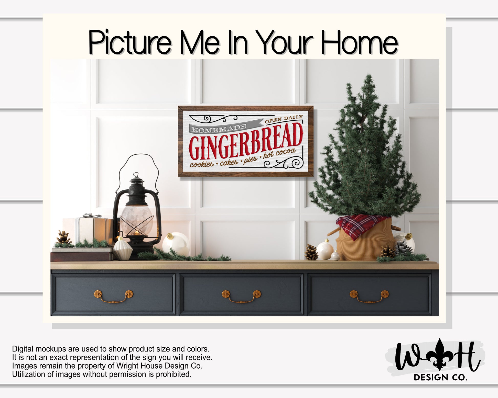 Homemade Gingerbread - Christmas Coffee Bar Sign - Seasonal Home and Kitchen Decor - Handcrafted Wooden Framed Wall Art - Holiday Decoration