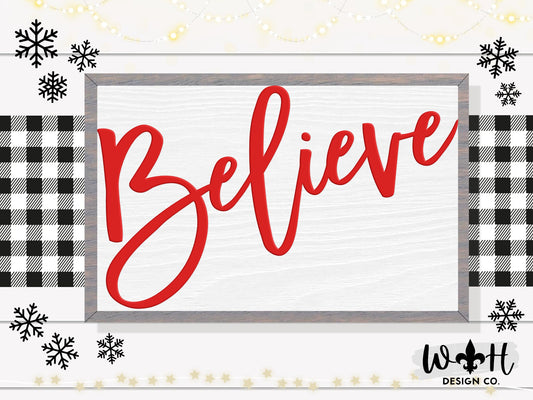 Believe - Christmas Coffee Bar Sign - Seasonal Home and Kitchen Decor - Handcrafted Wooden Framed Wall Art - Holiday Winter Decorations
