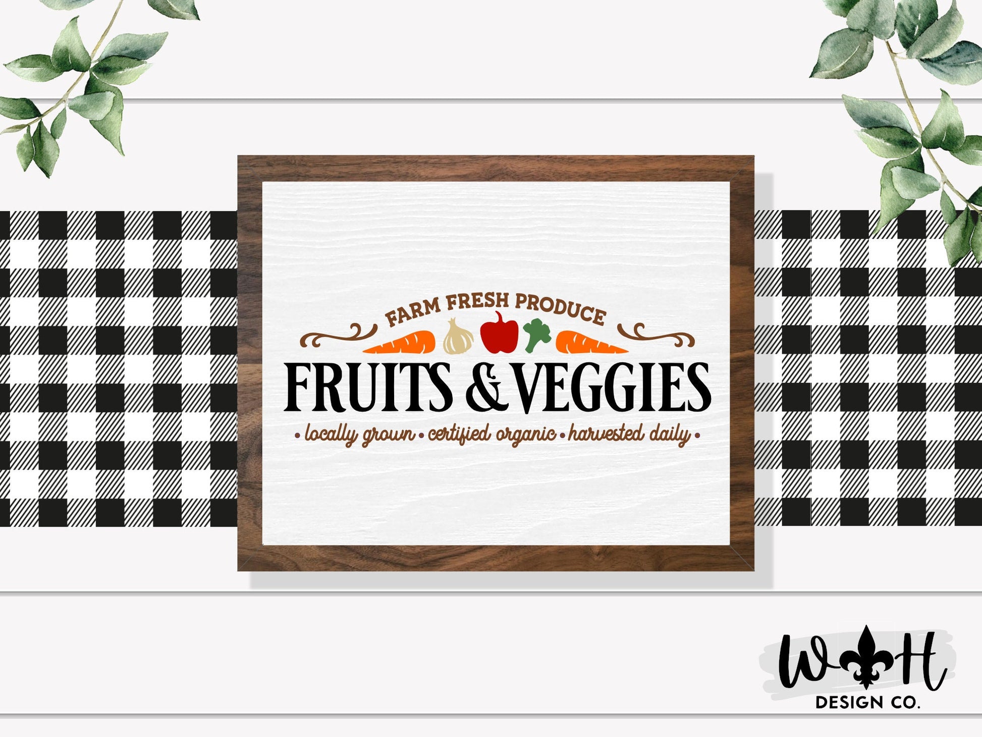 Farm Fresh Produce Fruits Veggies - Spring Coffee Bar Sign - Seasonal Farmhouse Home and Kitchen Decor - Handcrafted Wooden Framed Wall Art