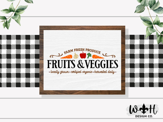 Farm Fresh Produce Fruits Veggies - Spring Coffee Bar Sign - Seasonal Farmhouse Home and Kitchen Decor - Handcrafted Wooden Framed Wall Art