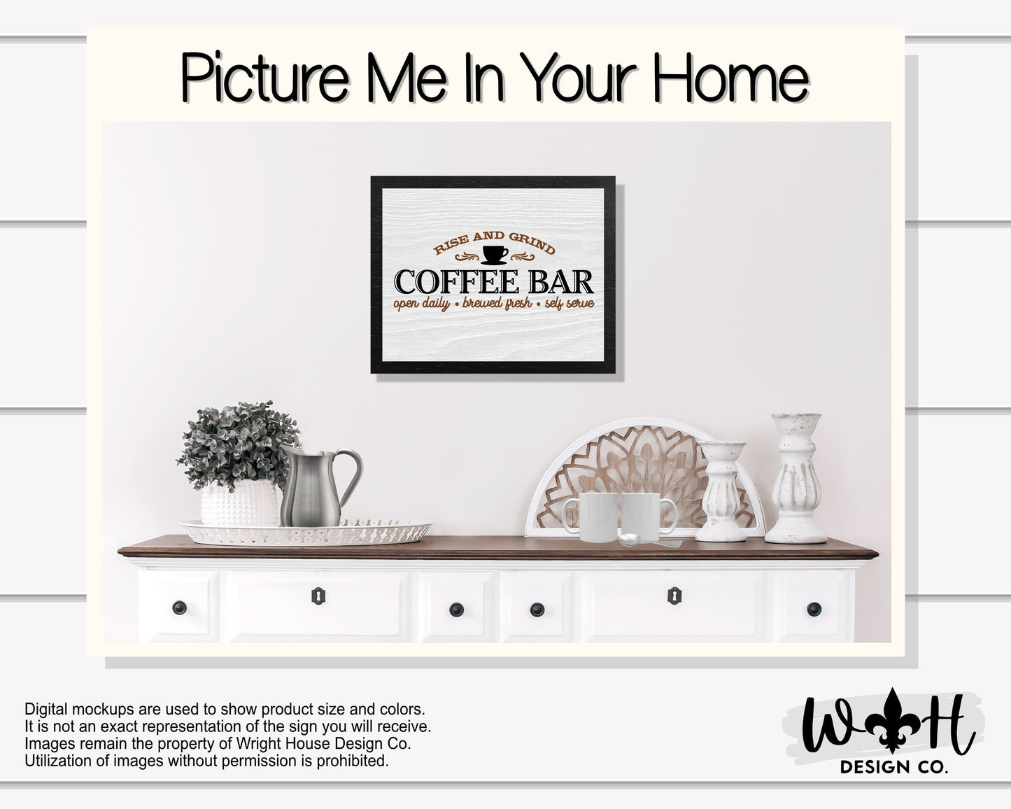 Rise and Grind Coffee Bar - Open Daily, Brewed Fresh - Wood Coffee Bar Sign - Country Farmhouse Home and Kitchen Wall Decor - Entryway Sign