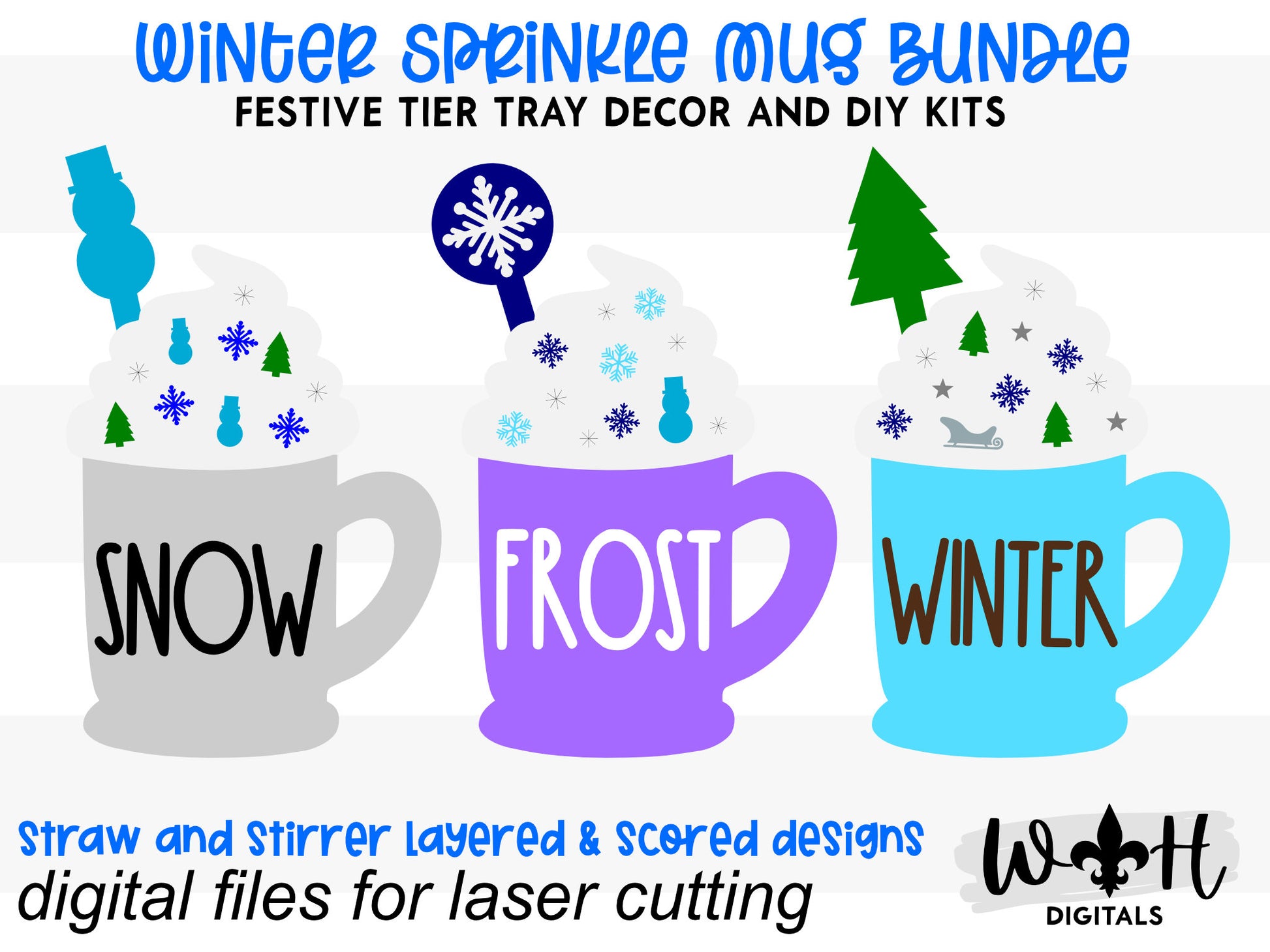Winter Sprinkle Mugs Bundle - Seasonal Tiered Tray Decor and DIY Kits - Cut File For Glowforge Lasers - Digital SVG File