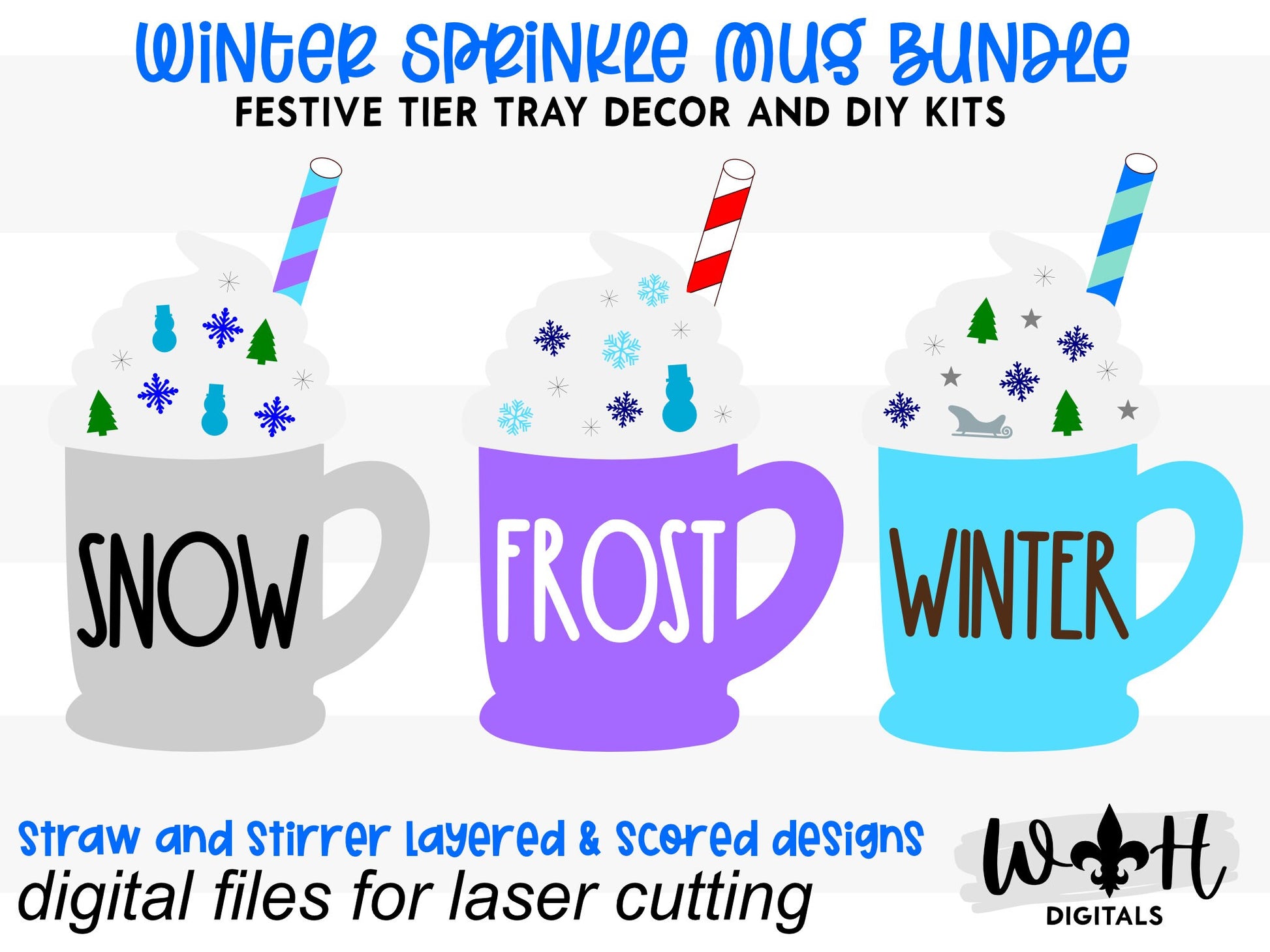 Winter Sprinkle Mugs Bundle - Seasonal Tiered Tray Decor and DIY Kits - Cut File For Glowforge Lasers - Digital SVG File