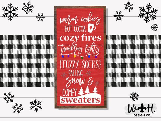 Warm Cookies, Hot Cocoa, Cozy Fires - Winter Bucket List - Cozy Christmas Coffee Bar Sign - Seasonal Home Decor - Festive Holiday Wall Art