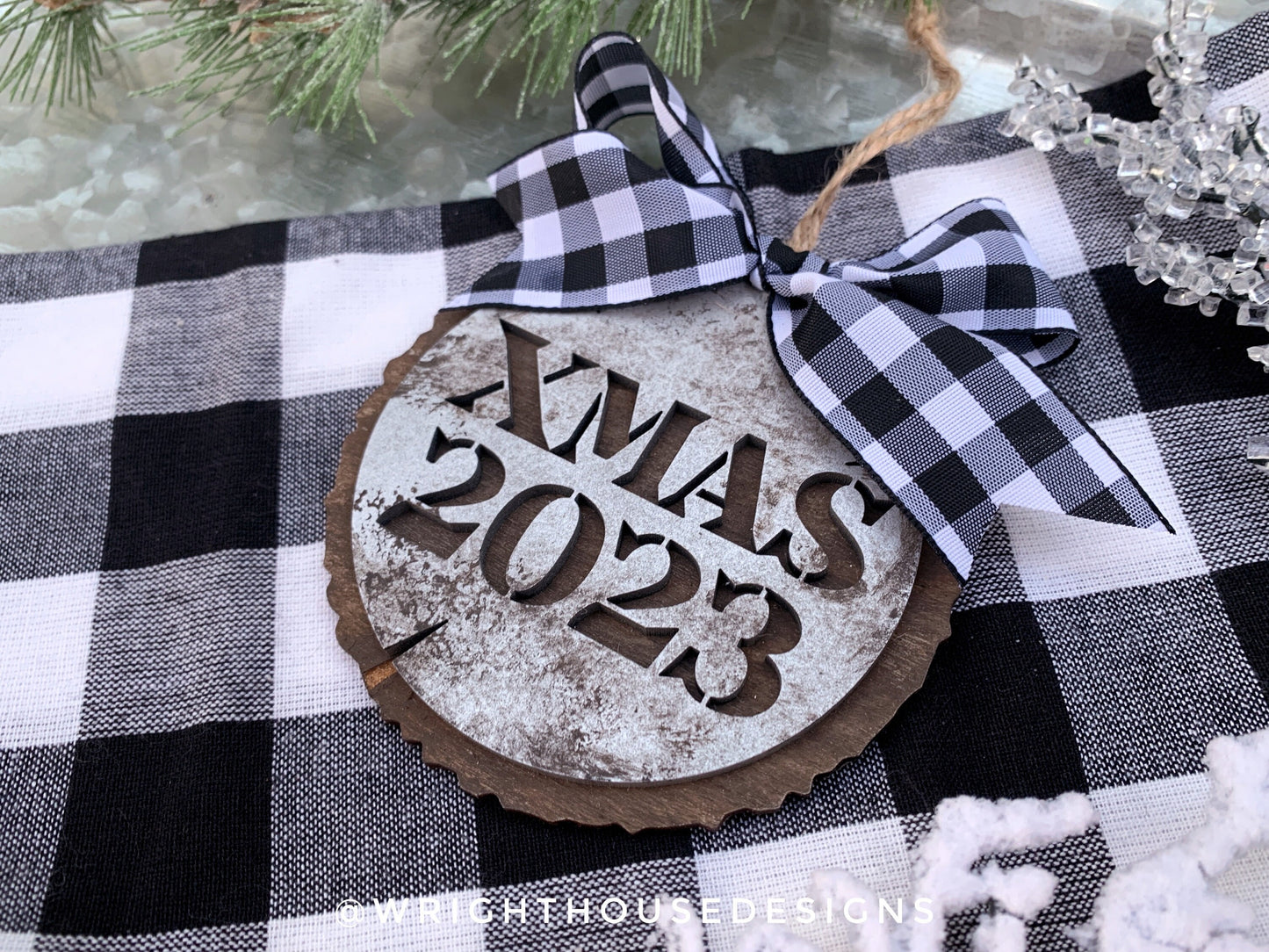 Rustic Stencil Christmas Date Wood Slices Yearly Ornament Bundle - Quick Cut Layered File For Glowforge Lasers - Digital SVG File