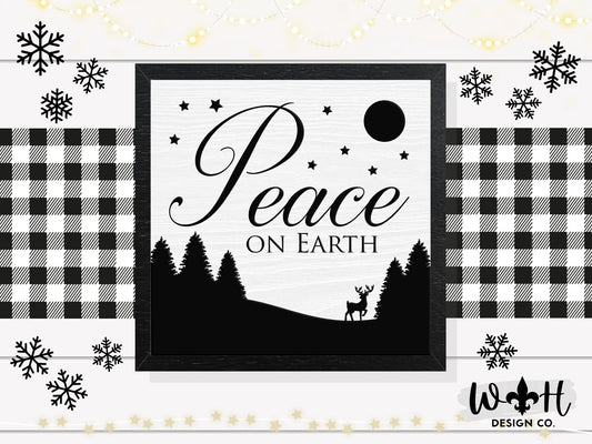 Peace On Earth - Christmas Coffee Bar Sign - Seasonal Home and Kitchen Decor - Handcrafted Wooden Framed Wall Art - Holiday Decorations