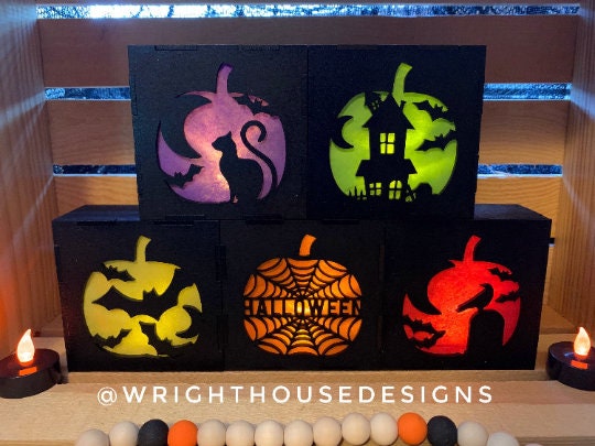 Halloween Illuminating Interlocking Shadow Boxes - Light Up Seasonal Home Decor - Quick Cut File For Glowforge Lasers - Digital SVG File