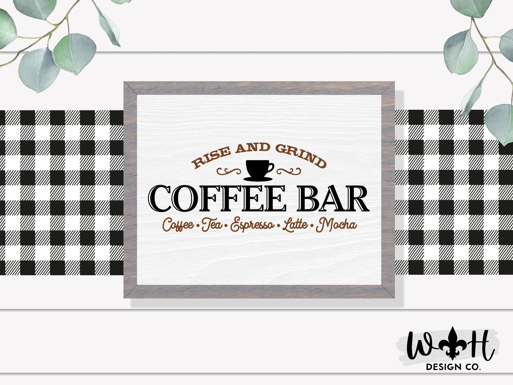 Rise and Grind - Tea, Latte, Coffee Bar Sign - Farmhouse Home and Kitchen Decor - Handcrafted Wooden Framed Wall Art - Laser Cut Wood Signs