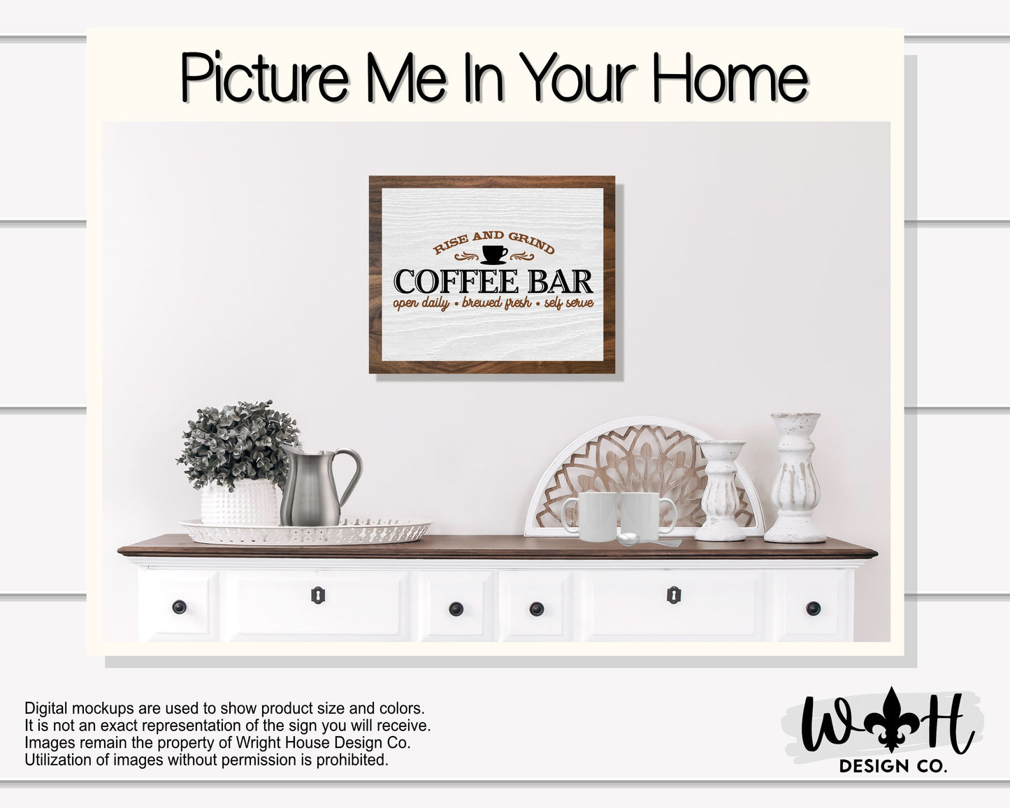 Rise and Grind Coffee Bar - Open Daily, Brewed Fresh - Wood Coffee Bar Sign - Country Farmhouse Home and Kitchen Wall Decor - Entryway Sign