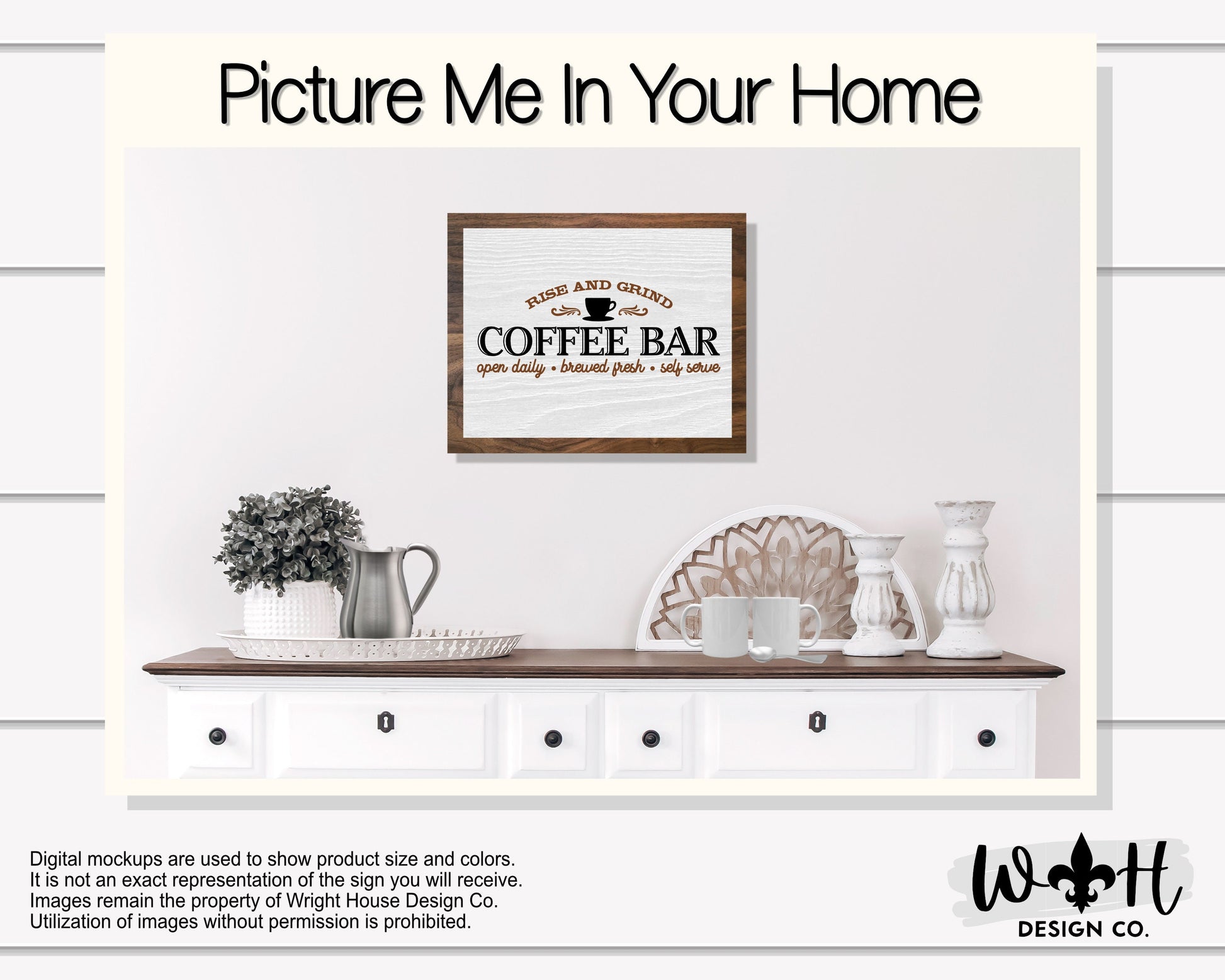 Rise and Grind Coffee Bar - Open Daily, Brewed Fresh - Wood Coffee Bar Sign - Country Farmhouse Home and Kitchen Wall Decor - Entryway Sign