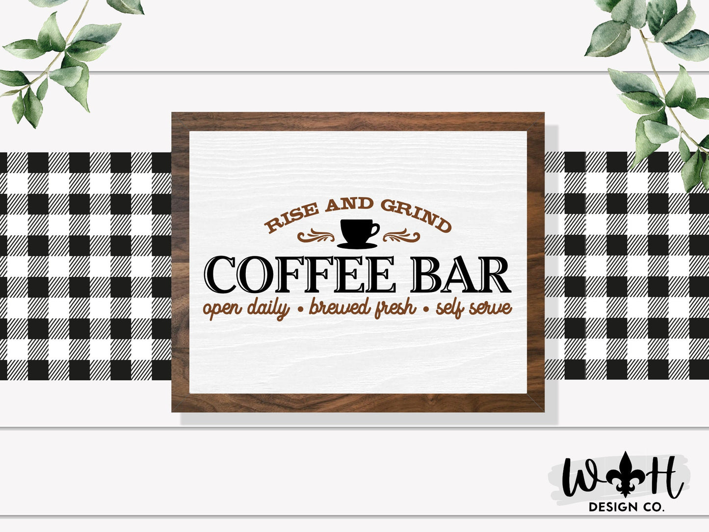 Rise and Grind Coffee Bar - Open Daily, Brewed Fresh - Wood Coffee Bar Sign - Country Farmhouse Home and Kitchen Wall Decor - Entryway Sign