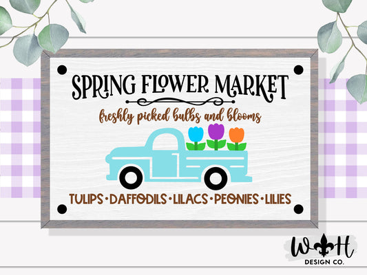 Spring Flower Market - Coffee Bar Sign - Seasonal Farmhouse Home and Kitchen Decor - Handcrafted Wooden Frame Wall Art - Easter Decorations