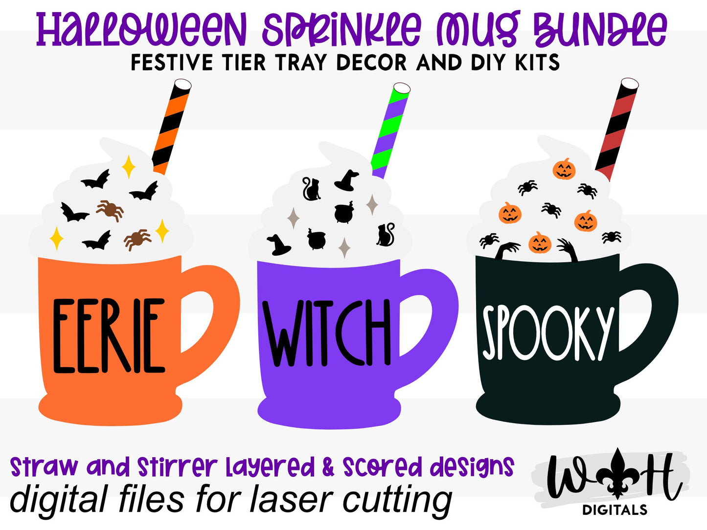 Halloween Sprinkle Mugs Bundle - Seasonal Tiered Tray Decor and DIY Kits - Cut File For Glowforge Lasers - Digital SVG File