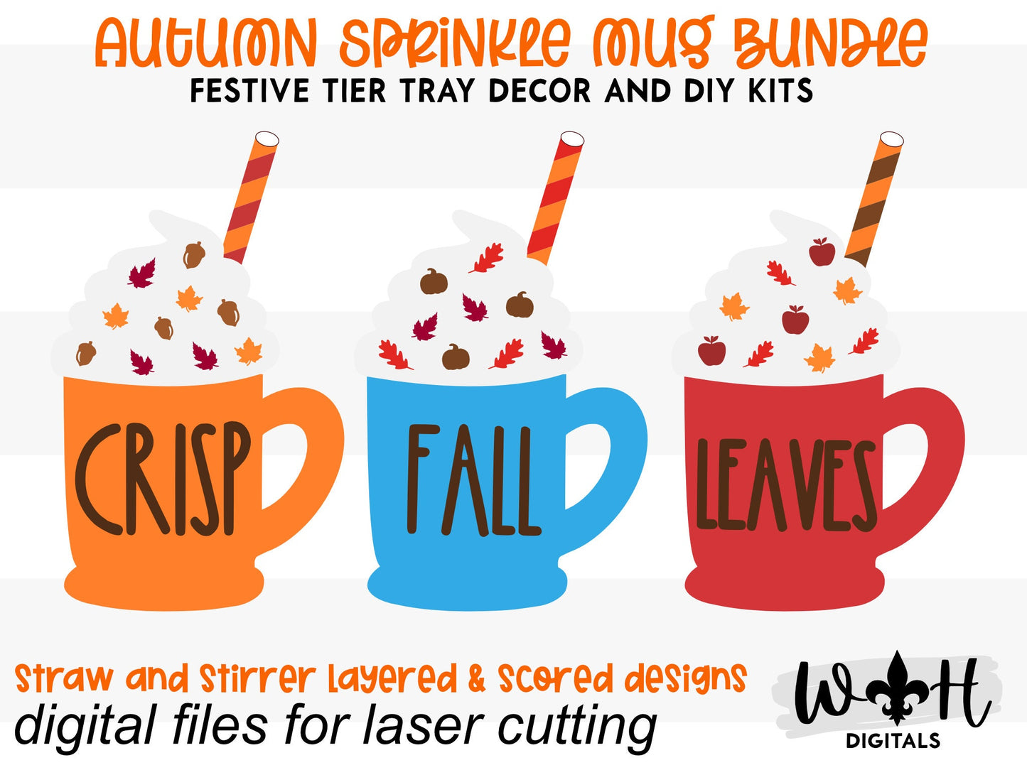 Autumn Sprinkle Mugs Bundle - Seasonal Tiered Tray Decor and DIY Kits - Cut File For Glowforge Lasers - Digital SVG File