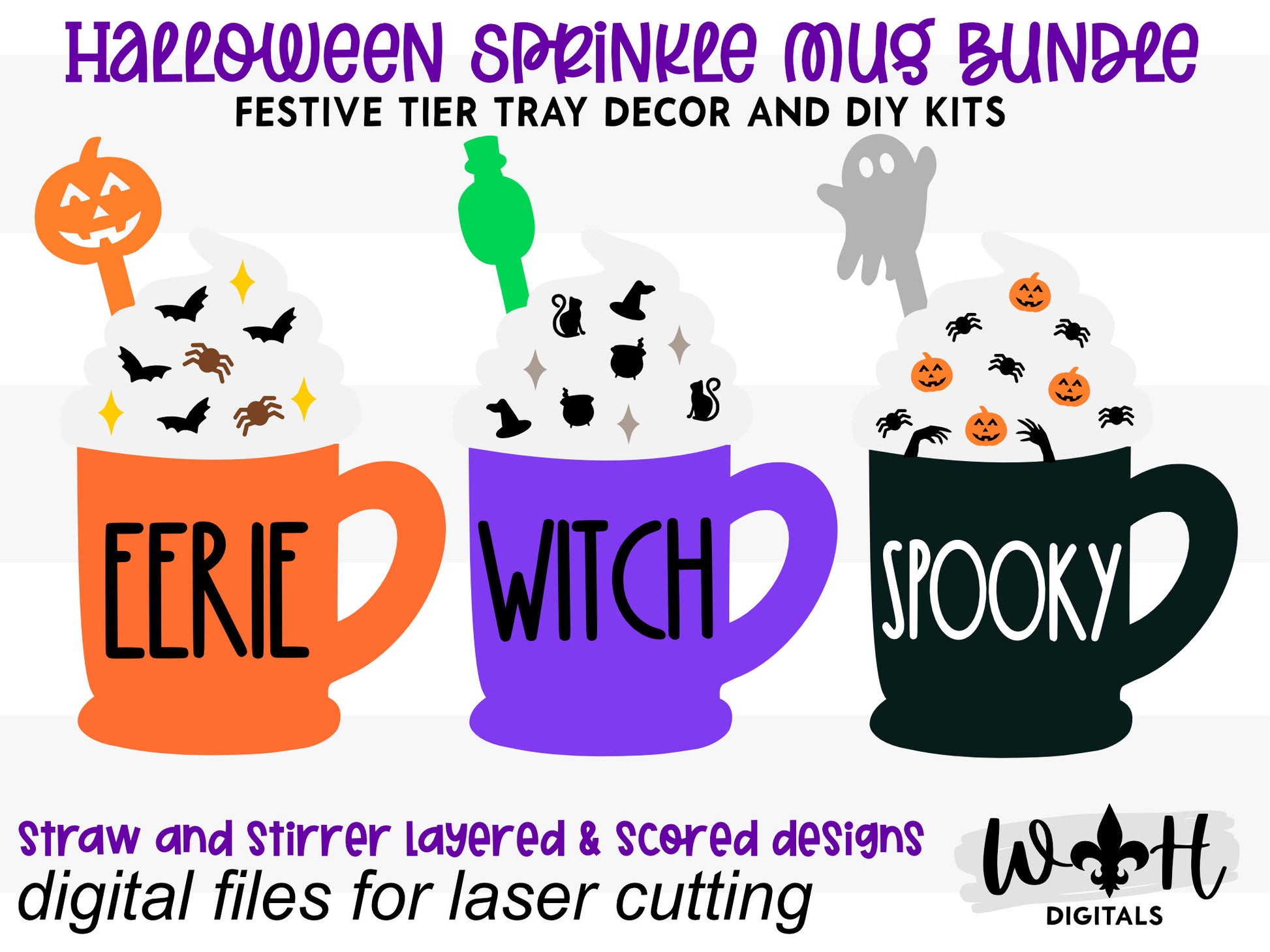 Halloween Sprinkle Mugs Bundle - Seasonal Tiered Tray Decor and DIY Kits - Cut File For Glowforge Lasers - Digital SVG File