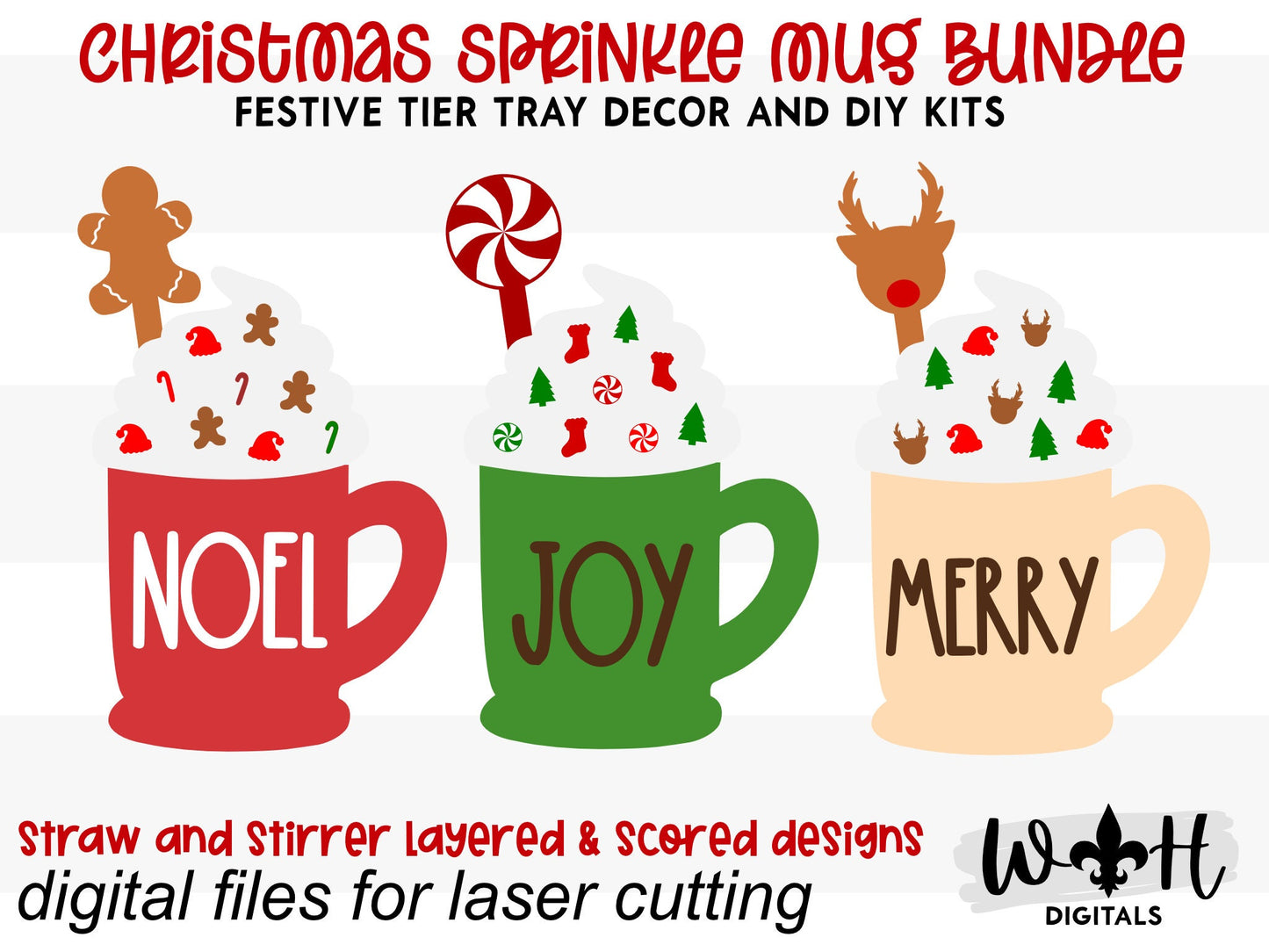 Christmas Sprinkle Mugs Bundle - Seasonal Tiered Tray Decor and DIY Kits - Cut File For Glowforge Lasers - Digital SVG File