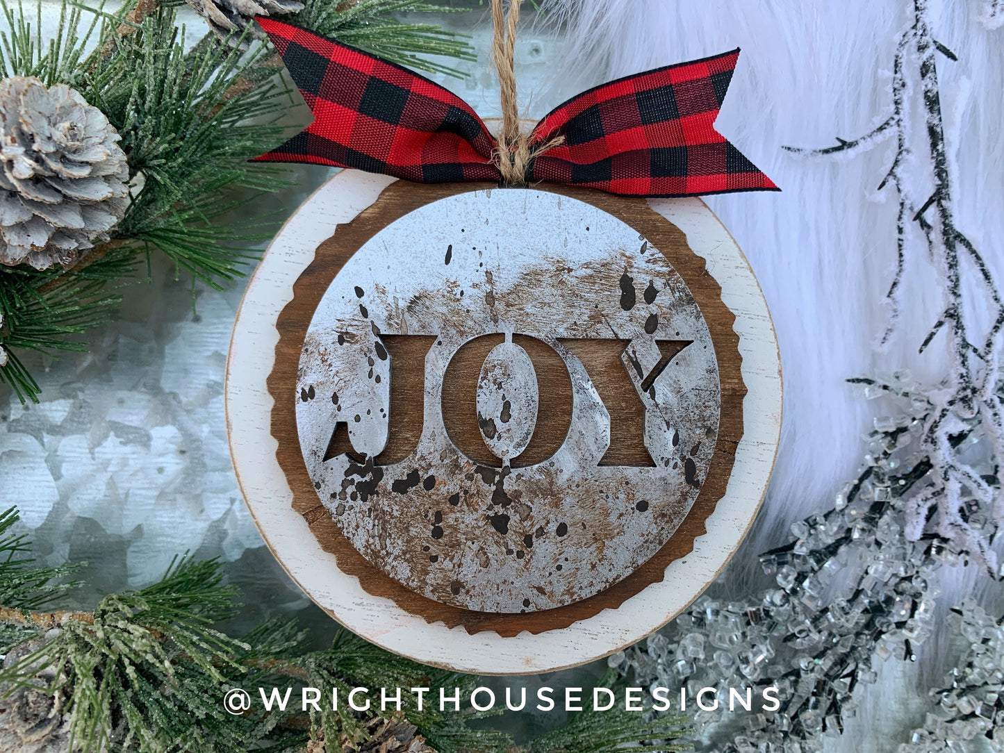 Rustic Farmhouse Stencil Wood Slices Layered Christmas Ornament Bundle - Quick Cut File For Glowforge Lasers - Digital SVG File