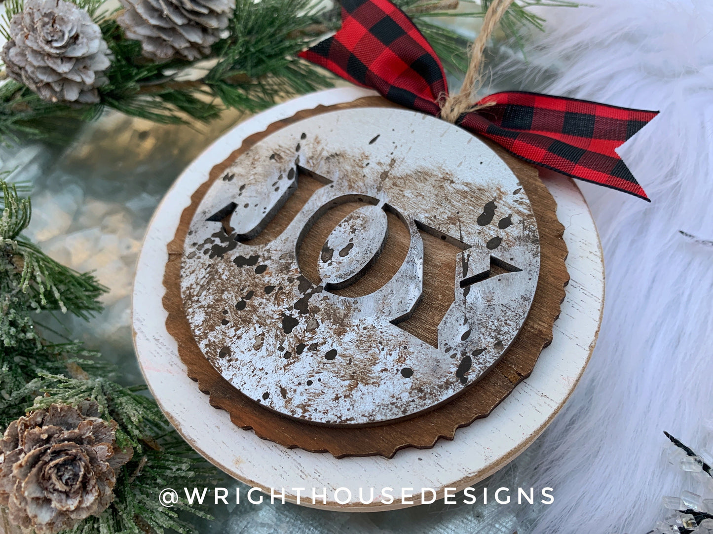 Rustic Farmhouse Stencil Wood Slices Layered Christmas Ornament Bundle - Quick Cut File For Glowforge Lasers - Digital SVG File