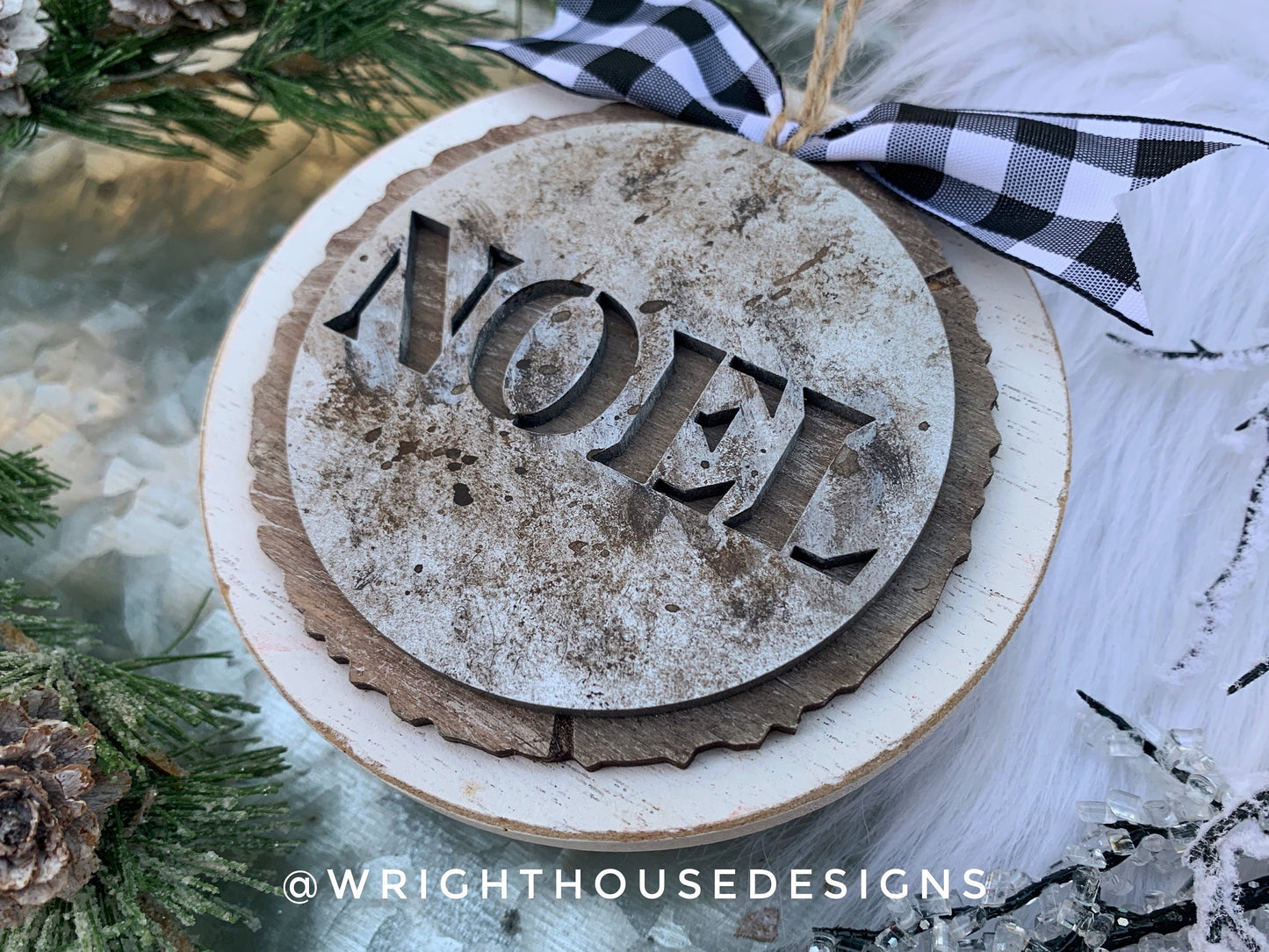 Rustic Farmhouse Stencil Wood Slices Layered Christmas Ornament Bundle - Quick Cut File For Glowforge Lasers - Digital SVG File