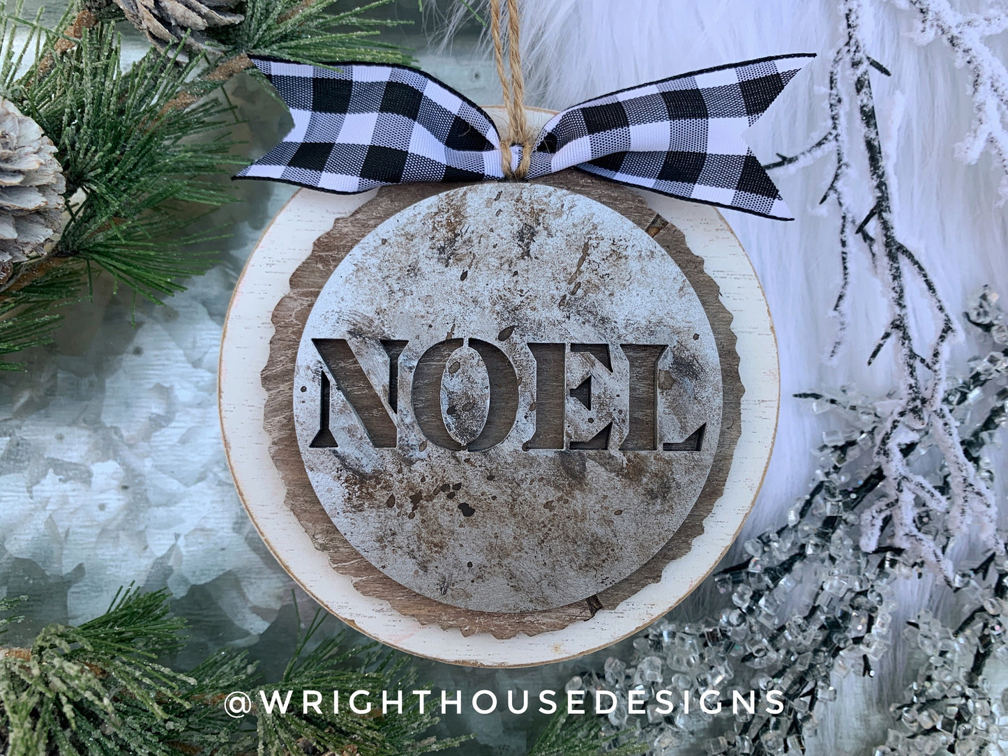 Rustic Farmhouse Stencil Wood Slices Layered Christmas Ornament Bundle - Quick Cut File For Glowforge Lasers - Digital SVG File