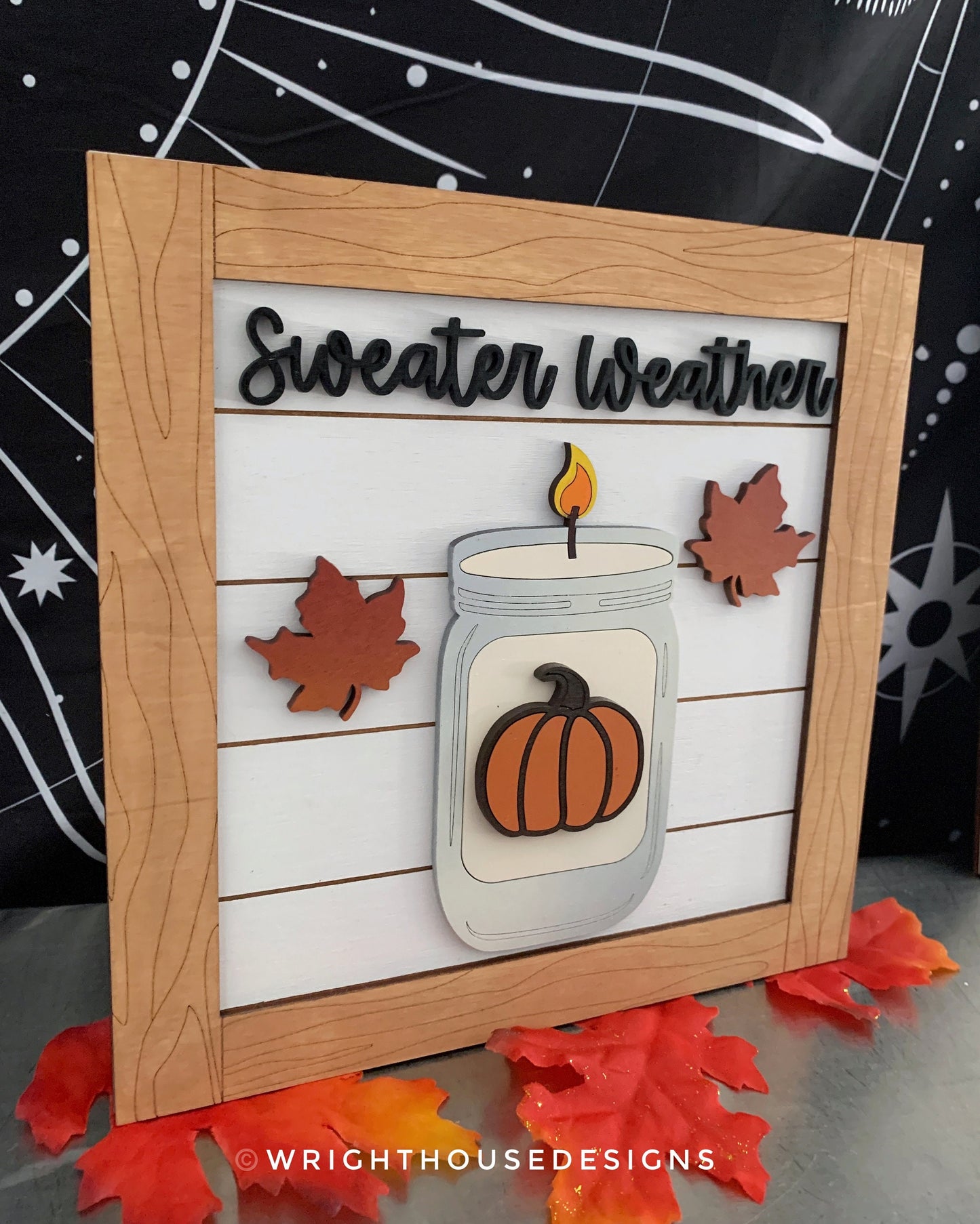 Autumn Mason Jar Candle Farmhouse Frame Sign Bundle - Tiered Tray Decor and DIY Kits - Cut File For Glowforge Lasers - Digital SVG File