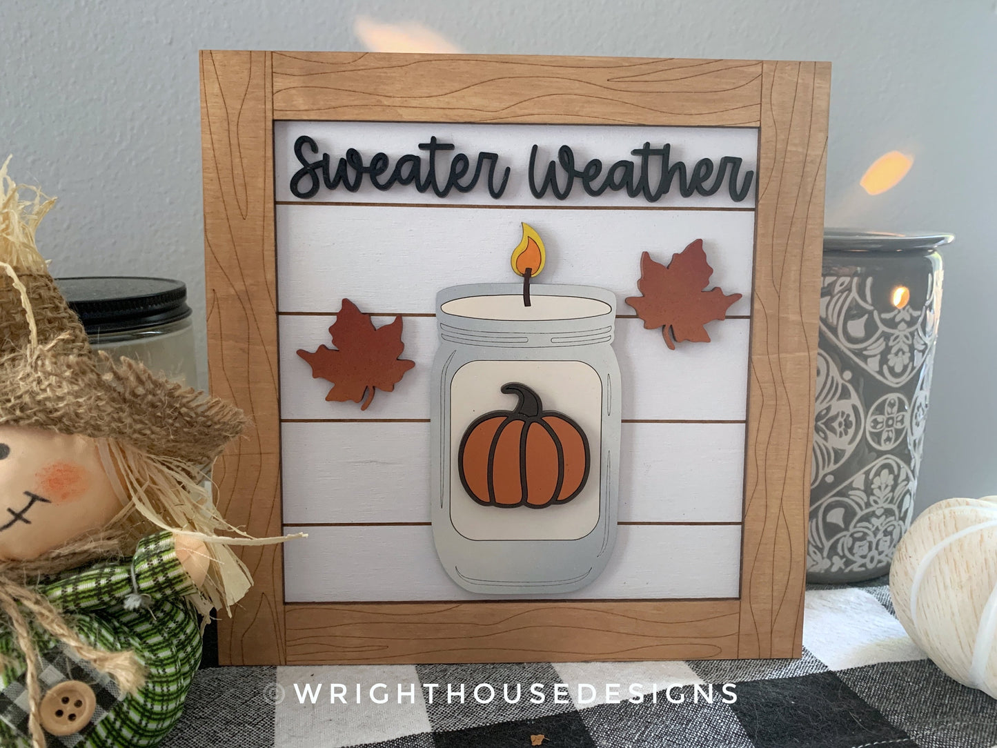 Autumn Mason Jar Candle Farmhouse Frame Sign Bundle - Tiered Tray Decor and DIY Kits - Cut File For Glowforge Lasers - Digital SVG File