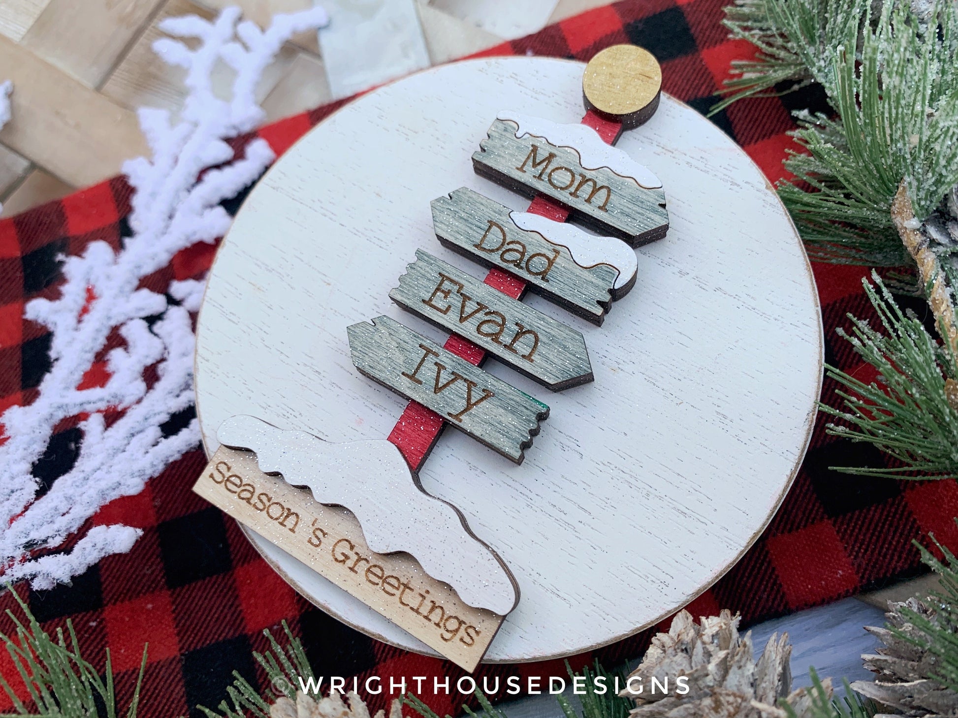 The North Pole Sign Post Bundle - Personalizable Family Name Ornaments and Stocking Tags - Cut File For Glowforge Lasers - Digital SVG File