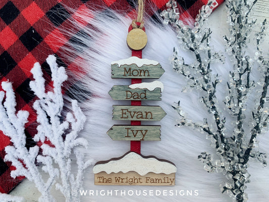 The North Pole Sign Post Personalizable Family Name Ornament - Gift Bag Tags - Stocking Tag - Laser Engraved Wood Holiday Ornament for 2023