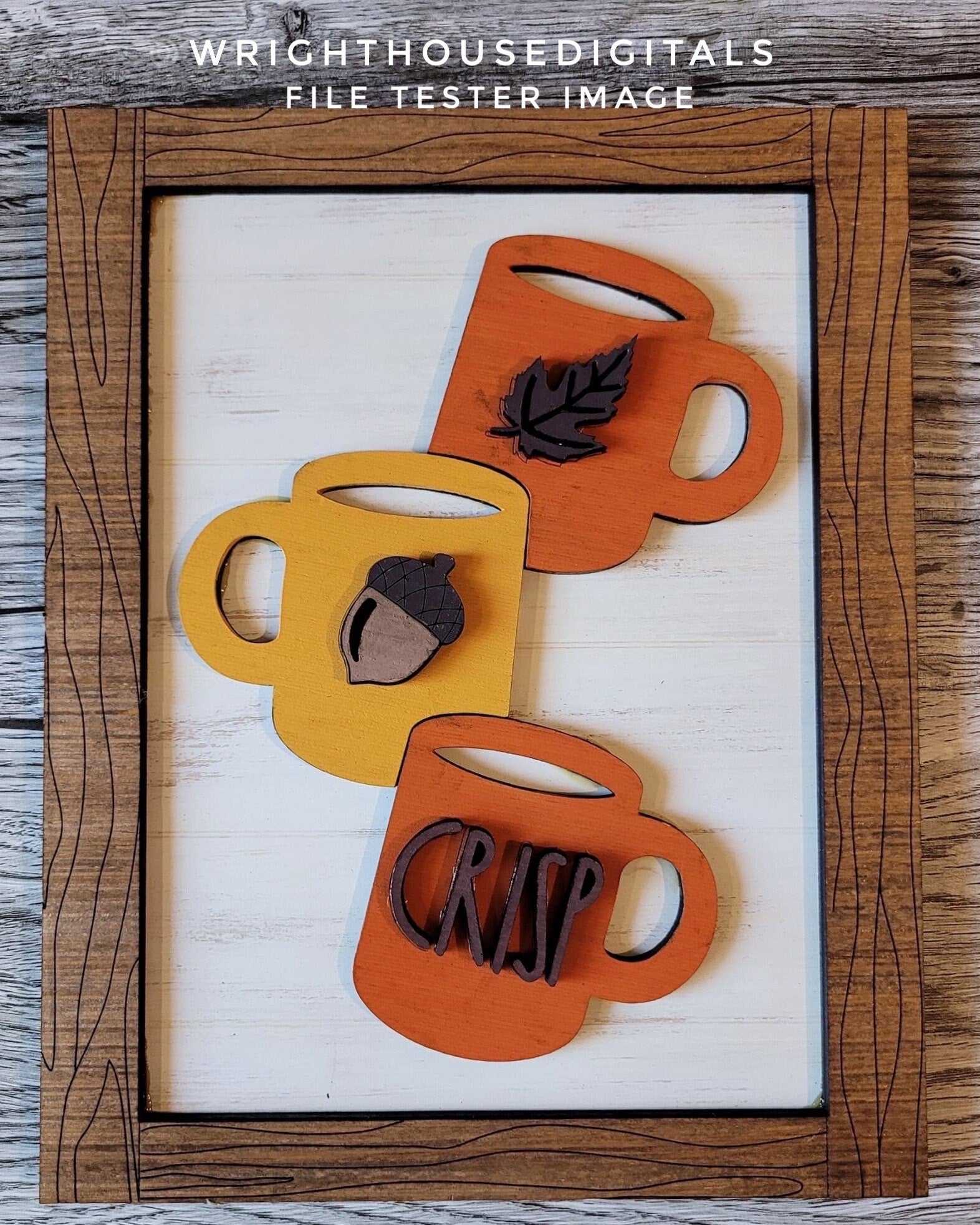 Crisp Stacked Coffee Mugs Farmhouse Frame Sign - Autumn Tiered Tray Decor and DIY Kits - Cut File For Glowforge Lasers - Digital SVG File