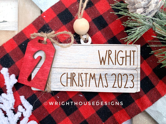 Christmas 2023 Bookstack Ornaments - Personalized Family Name Ornament and Stocking Tags - Holiday Gift For Couples - Custom Year Ornament