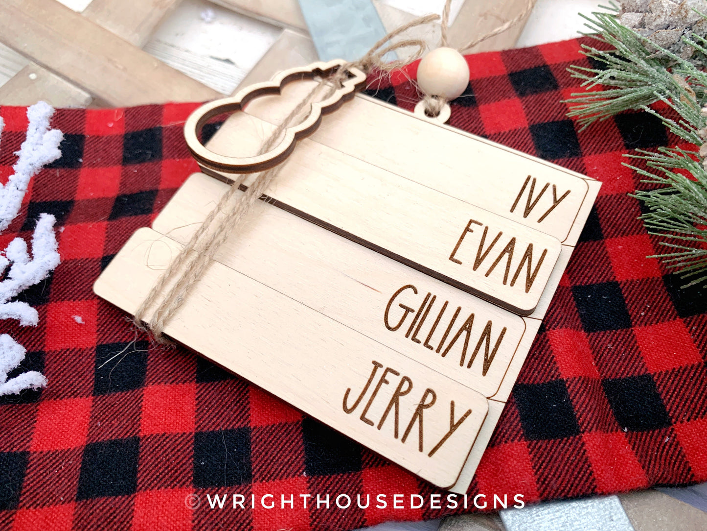 Family Bookstack Ornaments - Personalized Family Name Ornament and Stocking Tags - Holiday Gift For Couples - Custom Christmas Ornament