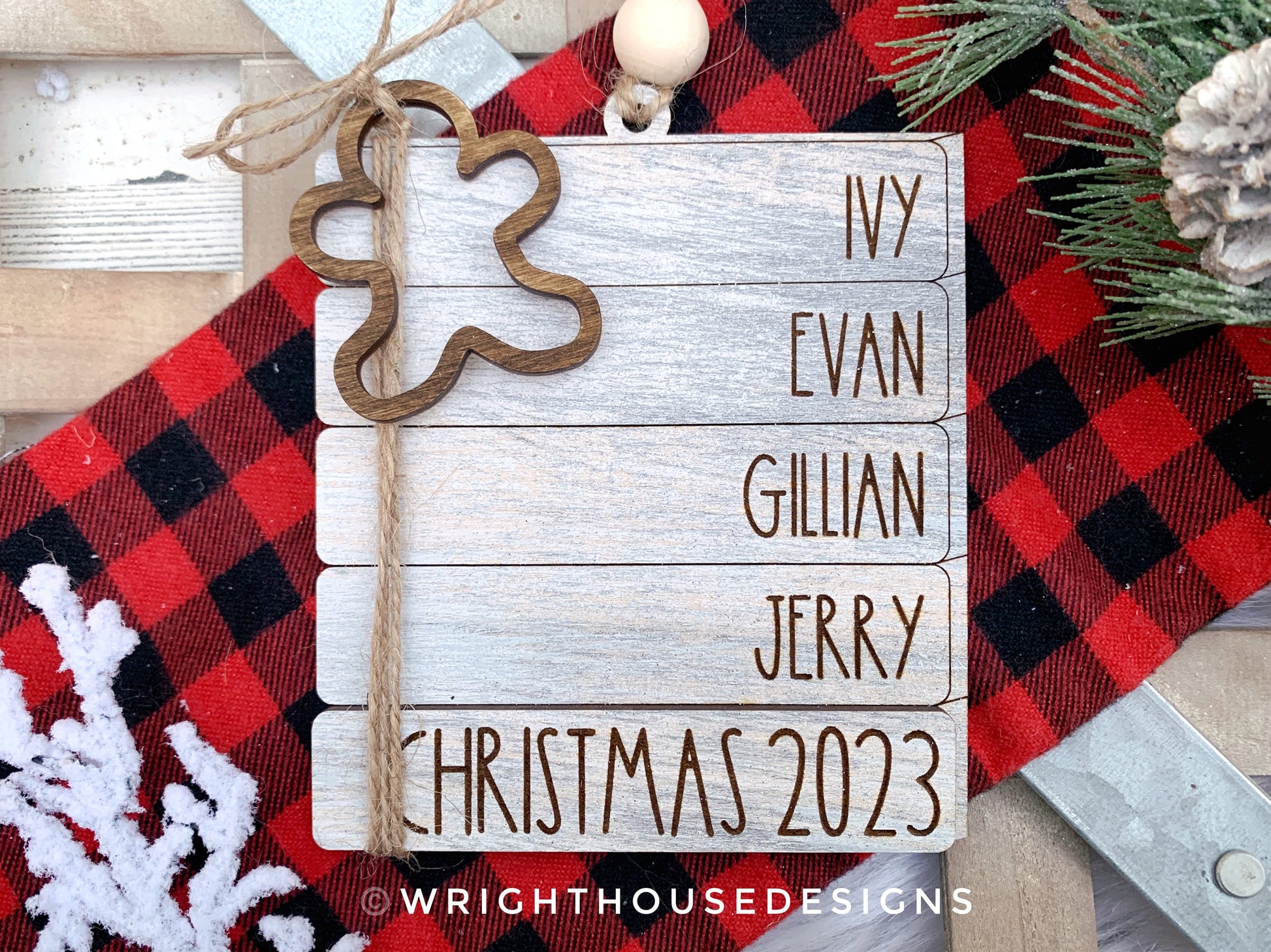 Family Bookstack Ornament - Personalized Family Name Ornament and Stocking Tag - Holiday Gift For Couples - Custom Holiday Greeting Ornament