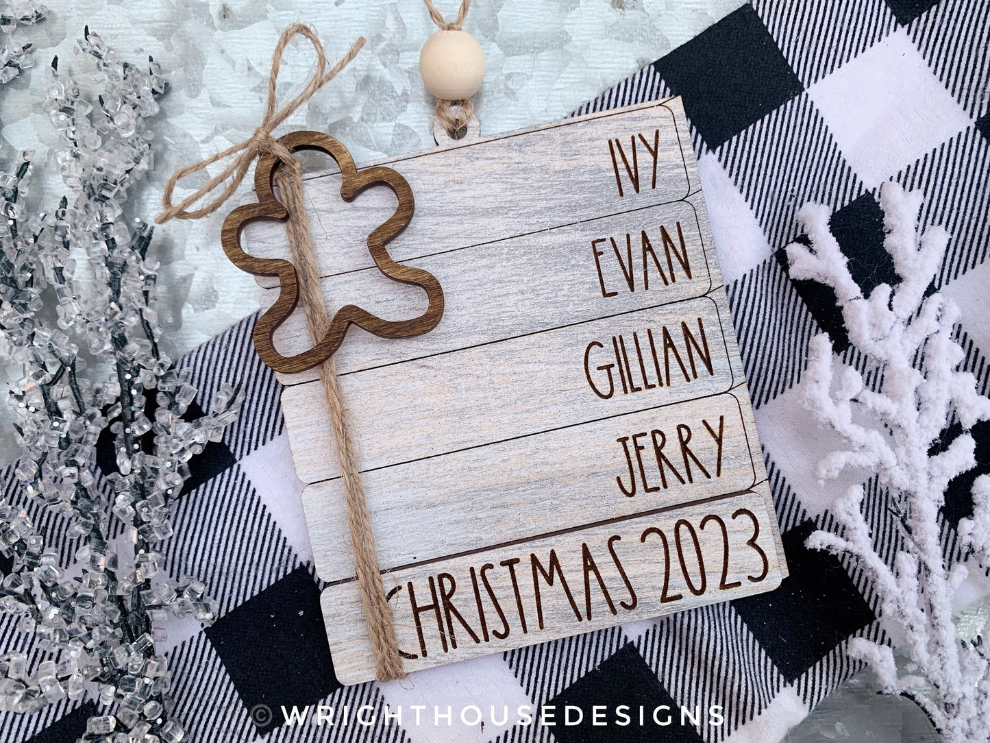 Family Bookstack Ornament - Personalized Family Name Ornament and Stocking Tag - Holiday Gift For Couples - Custom Holiday Greeting Ornament