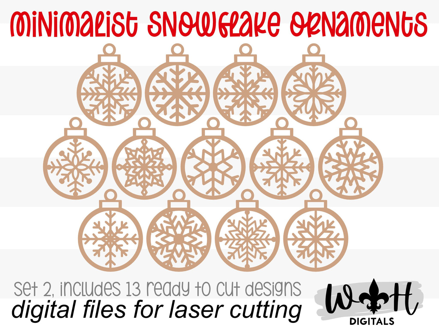 Minimalist Cut Snowflake Christmas Tree Ball Ornament Set 2 - Gift Bag Tag Bundle - Quick Cut File For Glowforge Lasers - Digital SVG File