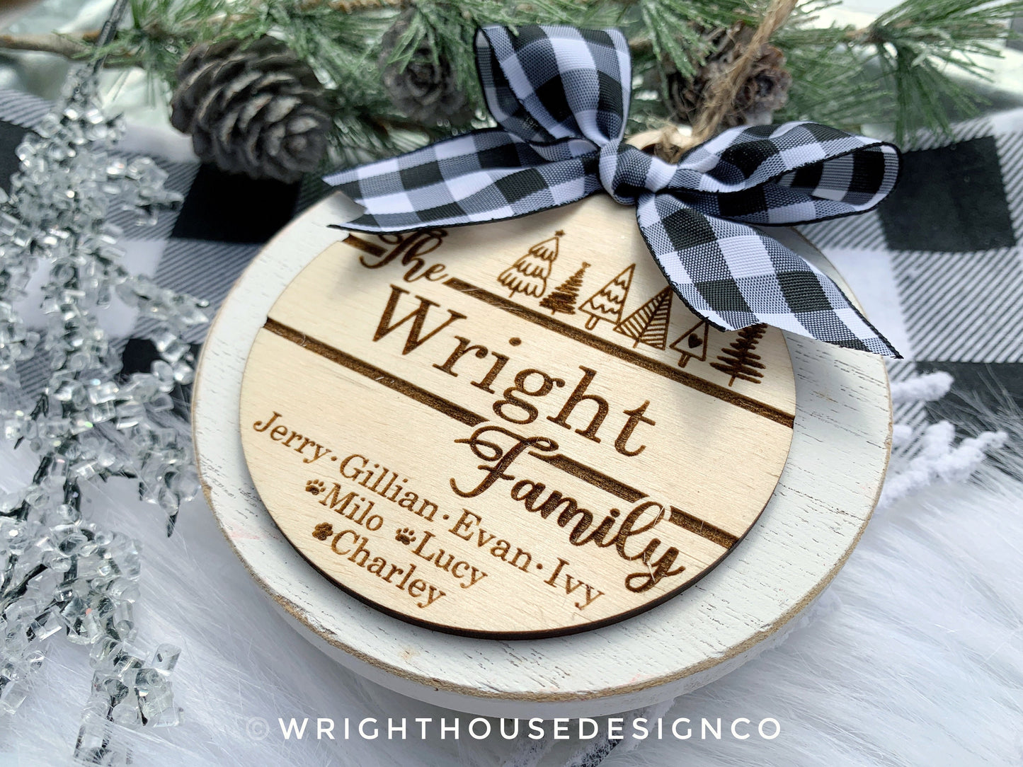 Christmas Doodles Ornament Bundle - Family Tree Ball Ornament Set - Gift Bag Tags - Quick Cut File For Glowforge Lasers - Digital SVG File