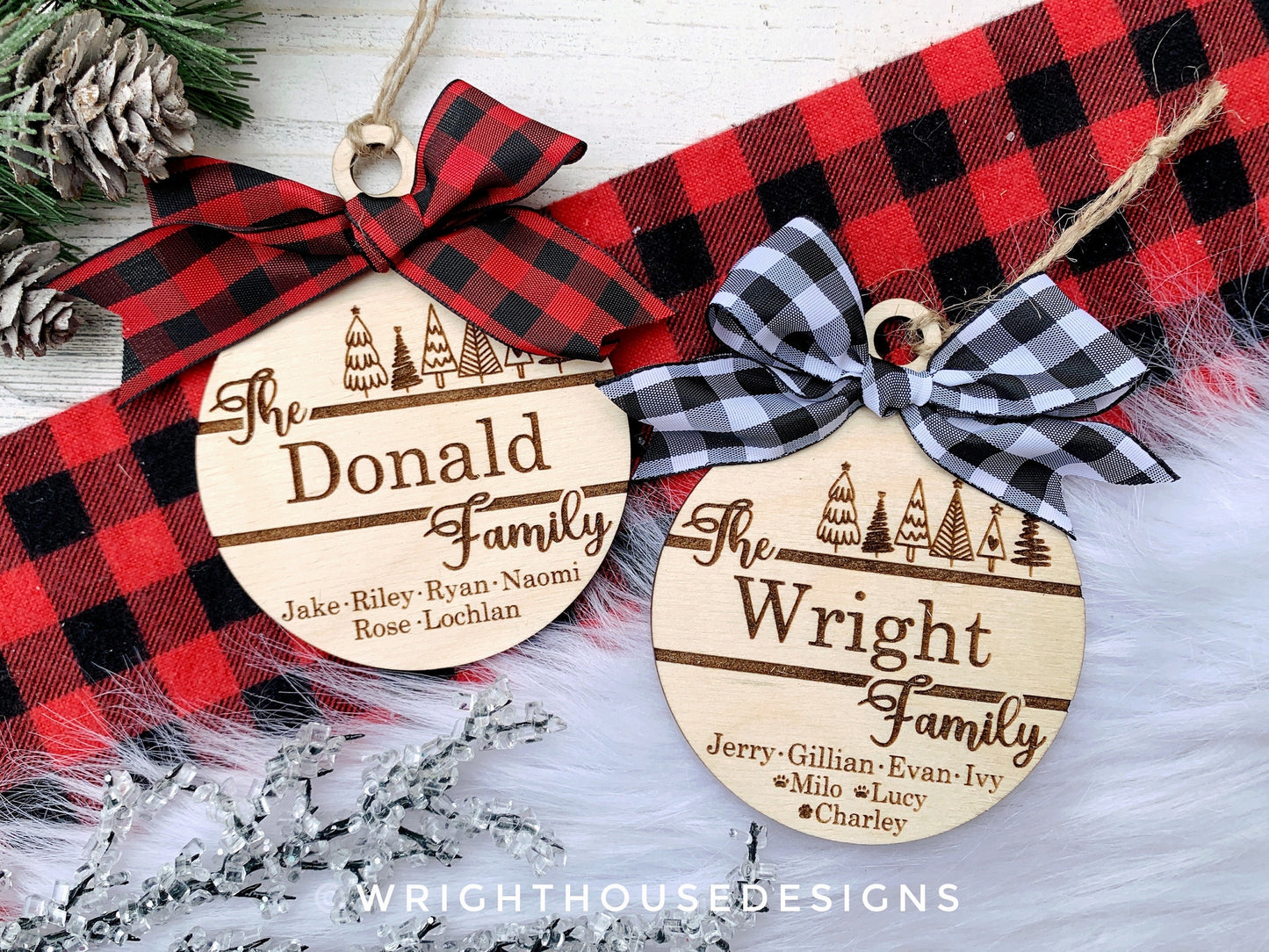 Christmas Doodles Ornament Bundle - Family Tree Ball Ornament Set - Gift Bag Tags - Quick Cut File For Glowforge Lasers - Digital SVG File