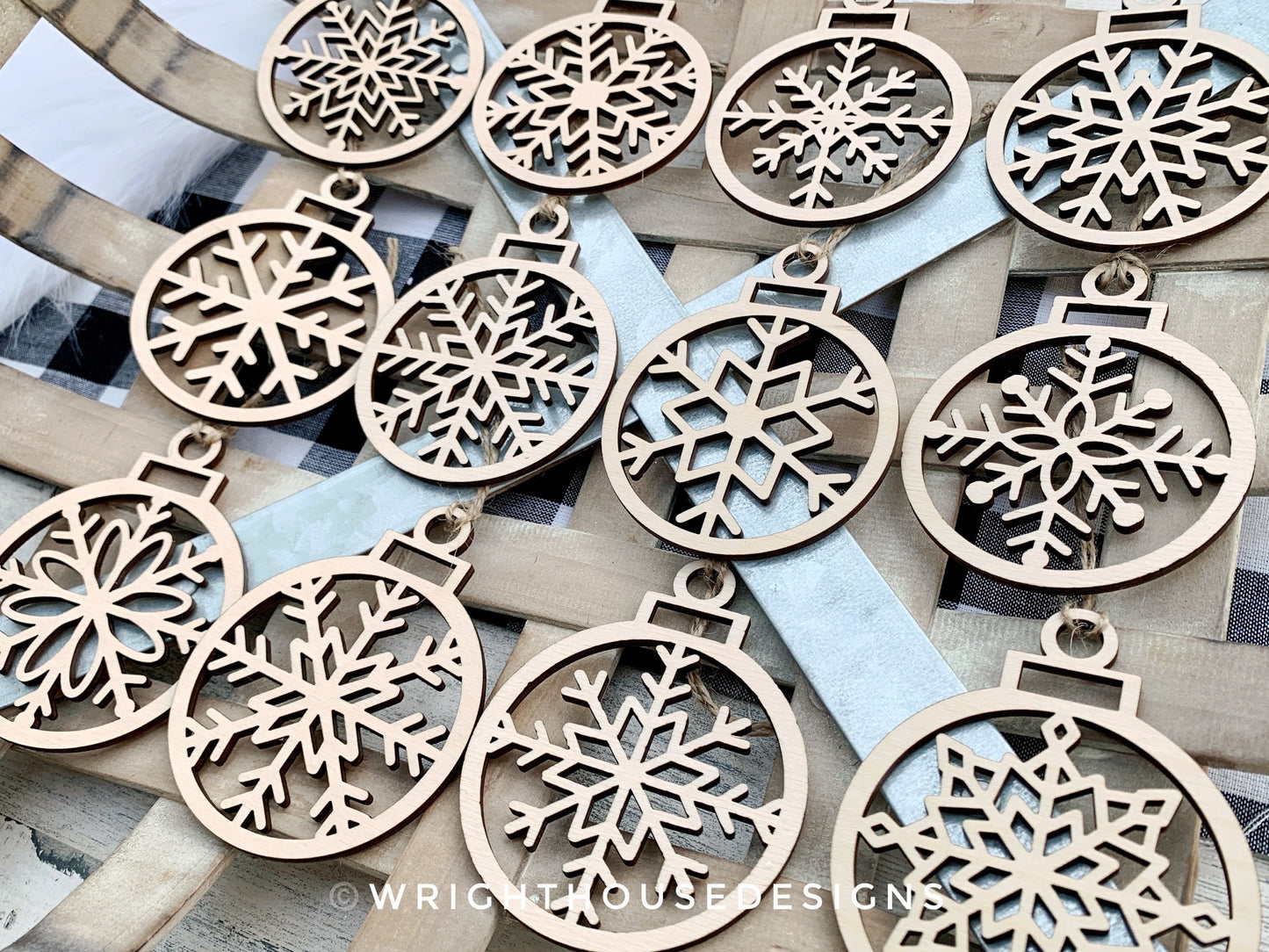 Minimalist Cut Snowflake Christmas Tree Ball Ornament Set 2 - Gift Bag Tag Bundle - Quick Cut File For Glowforge Lasers - Digital SVG File