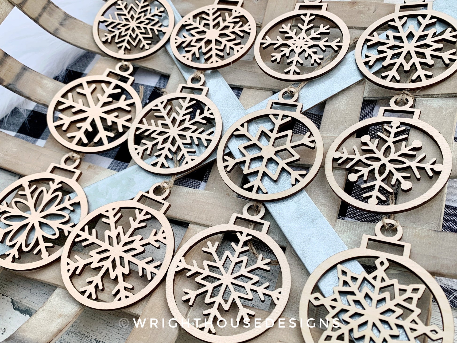 Minimalist Cut Snowflake Christmas Tree Ball Ornament Set 2 - Gift Bag Tag Bundle - Quick Cut File For Glowforge Lasers - Digital SVG File