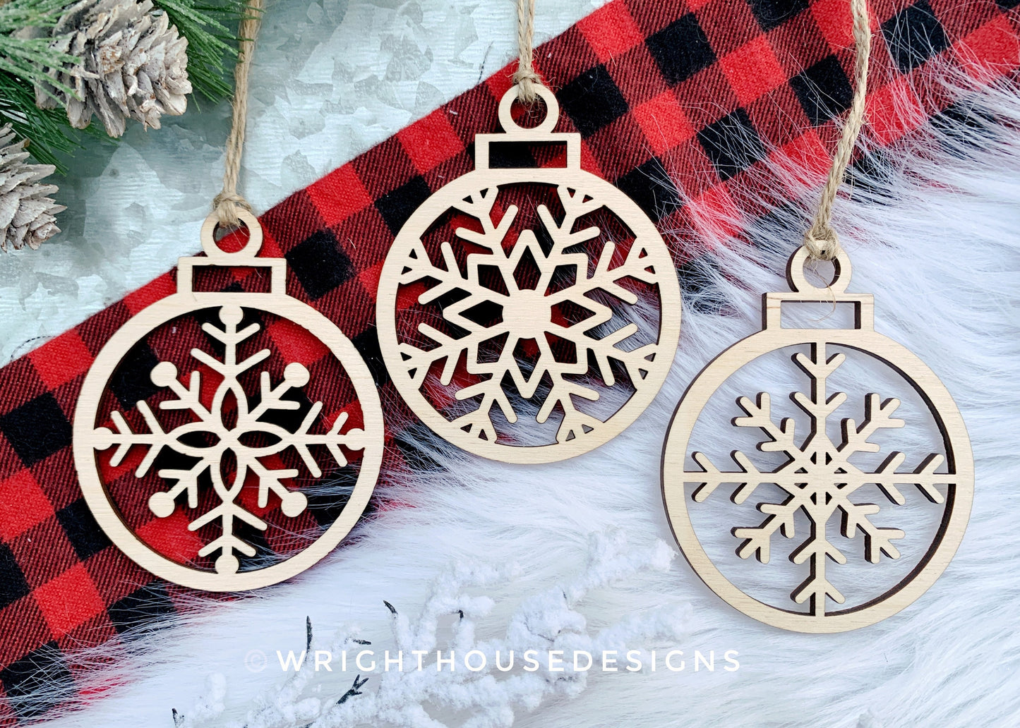 Minimalist Cut Snowflake Christmas Tree Ball Ornament Set 2 - Gift Bag Tag Bundle - Quick Cut File For Glowforge Lasers - Digital SVG File