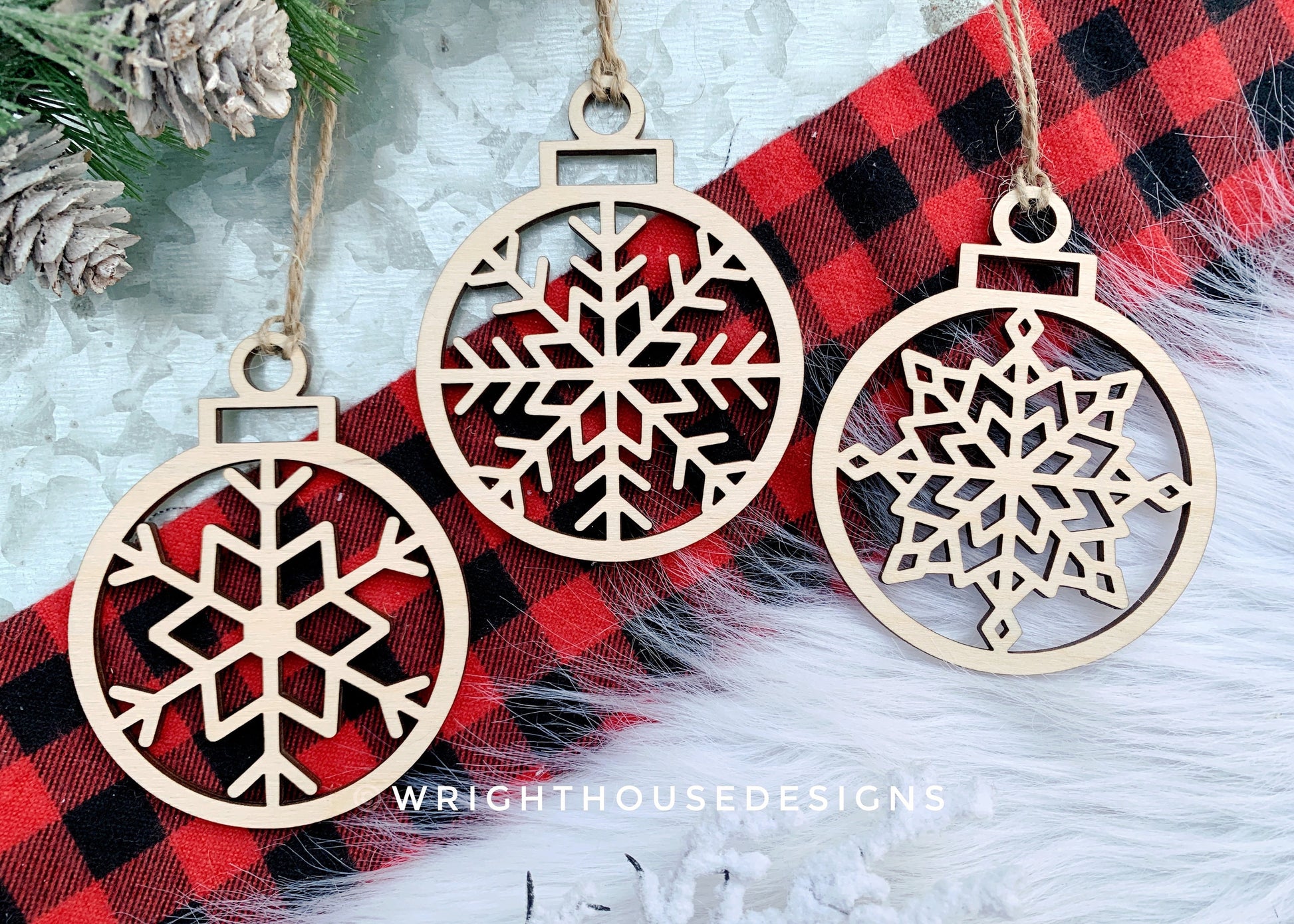 Minimalist Cut Snowflake Christmas Tree Ball Ornament Set 2 - Gift Bag Tag Bundle - Quick Cut File For Glowforge Lasers - Digital SVG File