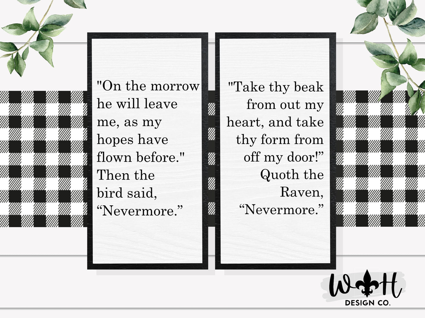 Edgar Allen Poe The Raven Quotes - Coffee Bar Sign - Farmhouse Home and Kitchen Decor - Laser Cut Handcrafted Wooden Framed Wall Art Set