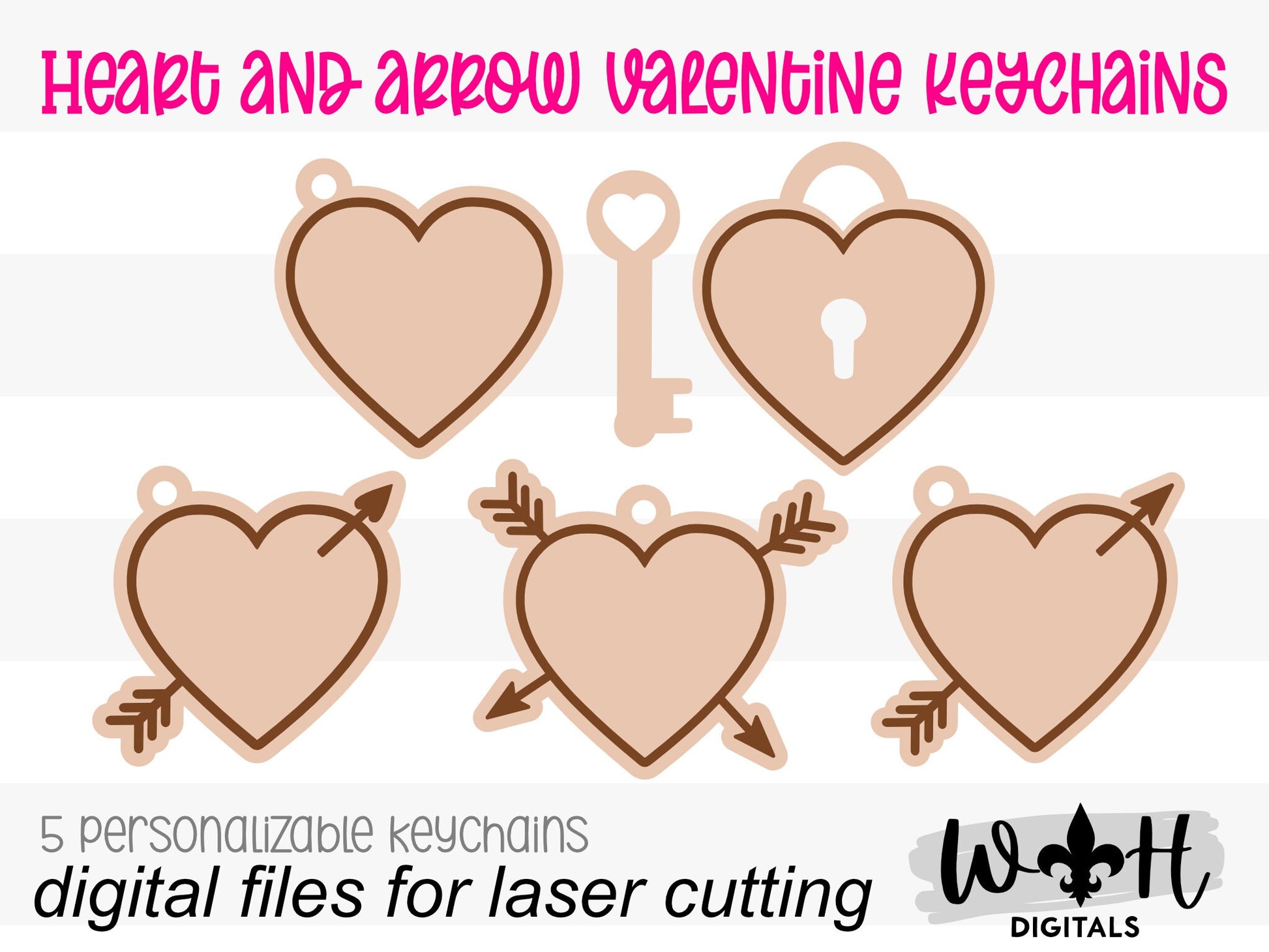 Couples Heart and Arrow Keychain Set For Valentine's Day - His and Her Personalized Gifts - Digital SVG Cut Files For Glowforge Lasers