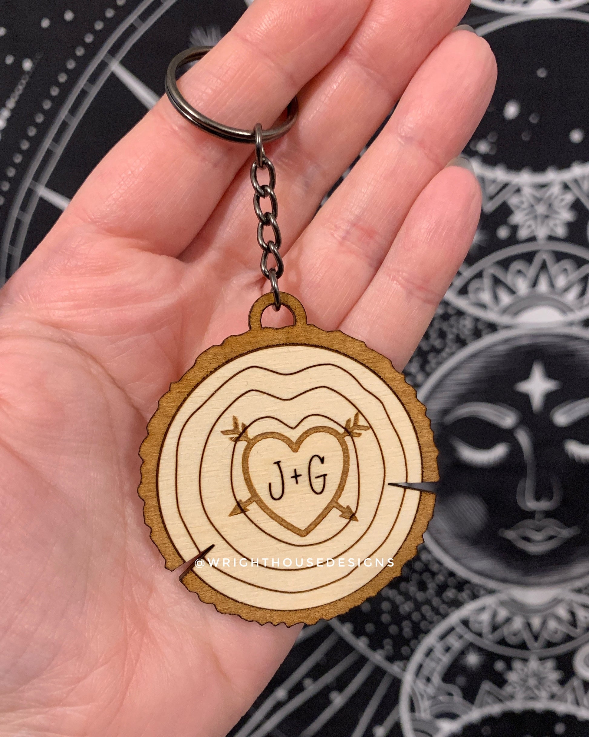 Couples Carved Wood Slice Keychain Set For Valentine's Day - His and Her Personalized Gifts - Digital SVG Cut Files For Glowforge Lasers