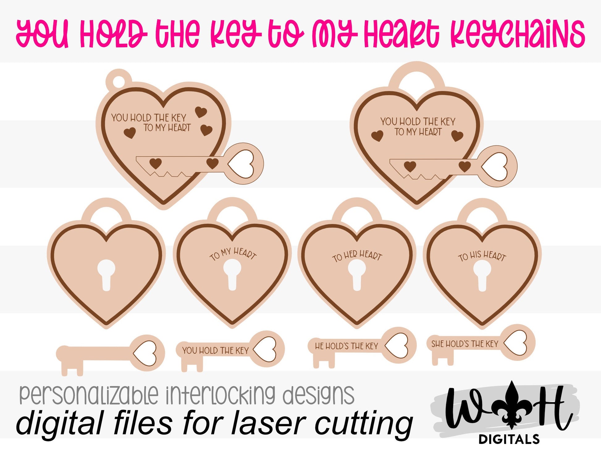 You Hold The Key To My Heart Interlocking Keychain Set - Personalizable Valentine's Day Gifts - Digital SVG Cut Files For Glowforge Lasers