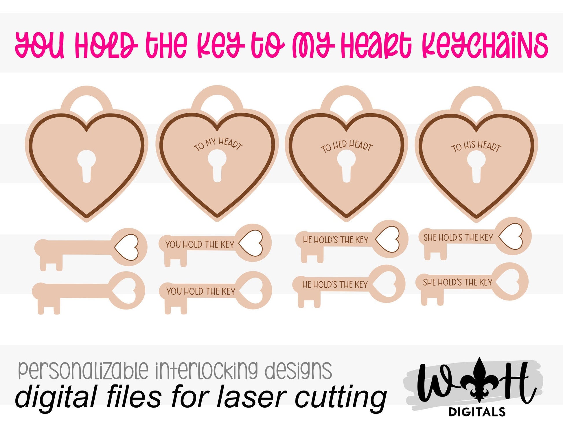 You Hold The Key To My Heart Interlocking Keychain Set - Personalizable Valentine's Day Gifts - Digital SVG Cut Files For Glowforge Lasers