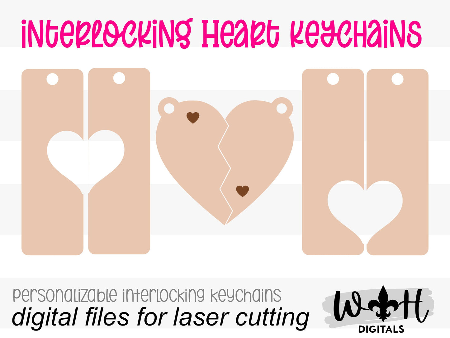 Couples Interlocking Heart Keychains For Valentine's Day - His and Her Personalized Gifts - Digital SVG Cut Files For Glowforge Lasers